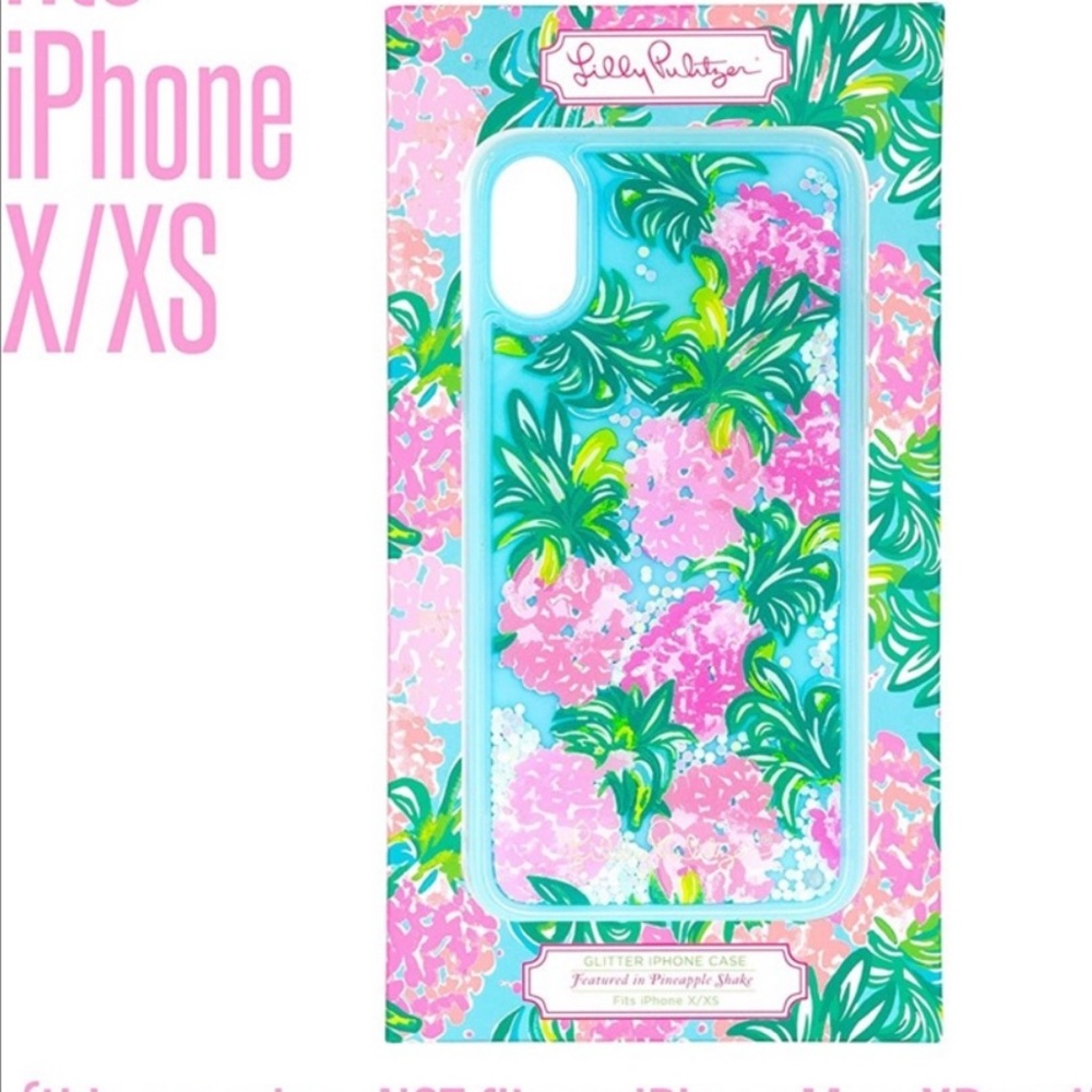Lilly Pulitzer Glitter iPhone X/XS Case Pineapple Shake Floating Glitter NEW